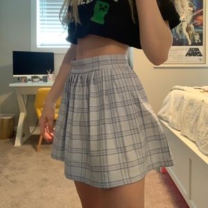 Baby blue plaid pleated skirt